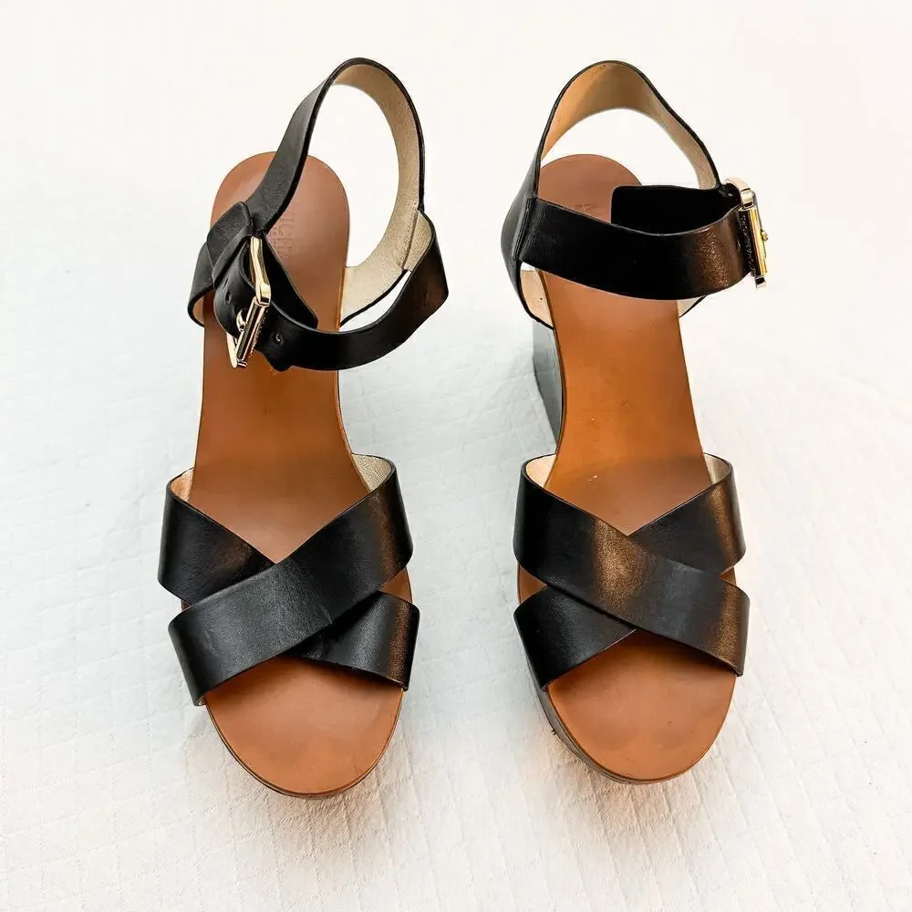 Michael Kors Peggy Wedge Open Toe Platform Sandal Size 10